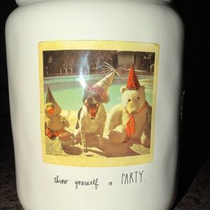 Rae Dunn White Ceramic Dog Party Jar